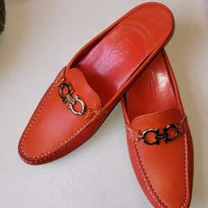Salvatore Ferragamo Orange Slip-On Driving Shoes